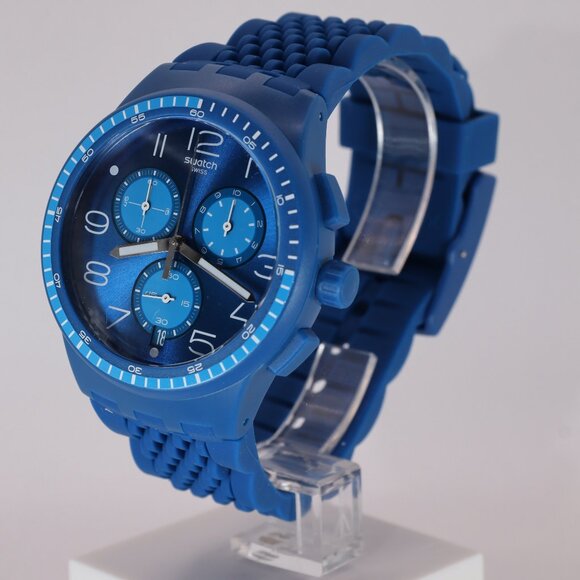 Swiss Limited Rare Swatch Chronograph Plastic Susn415 Triple Blu New 42MM Blue - Picture 5 of 10